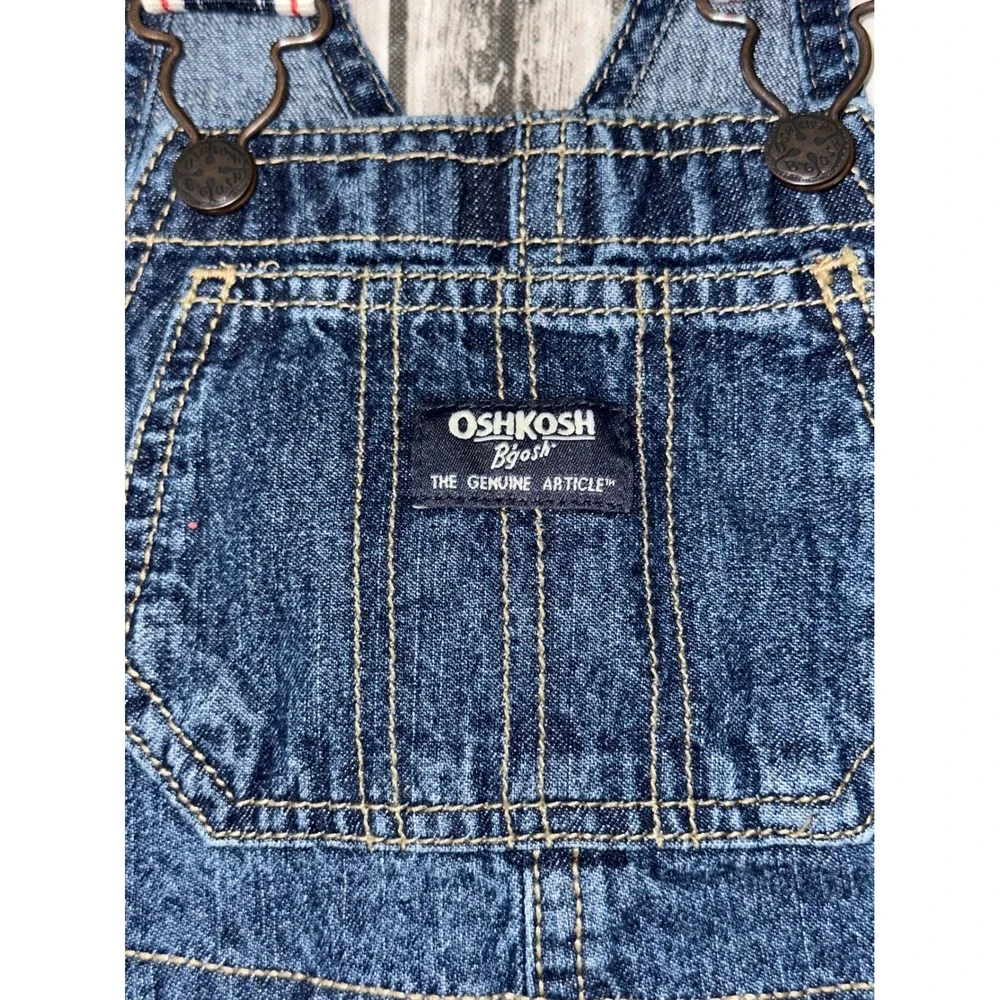Osh Kosh B'Gosh Denim Short Overalls Size 24 Months Button Legs Patriotic Colors